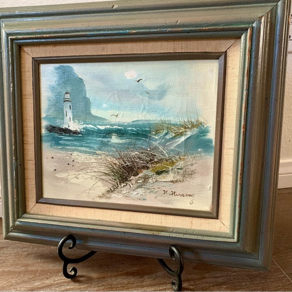 Vintage Beach Landscape Canvas Oil Painting Sine By K. Huoring  14/16 Inches - Picture 14 of 14